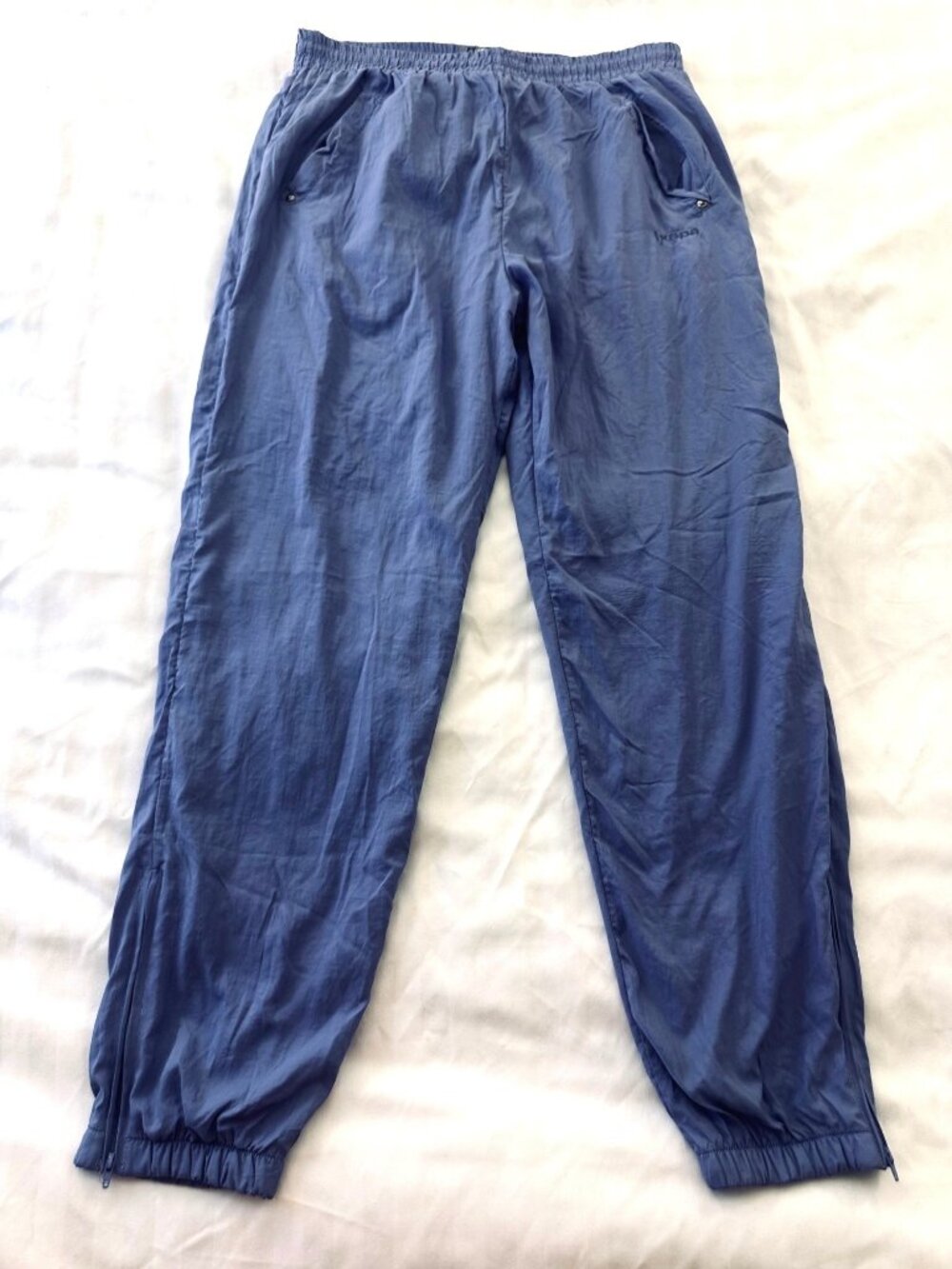 IXSPA 2000 Vintage 90s Y2K Blue Purple Nylon Elastic Waist Pants Size M Zipper
